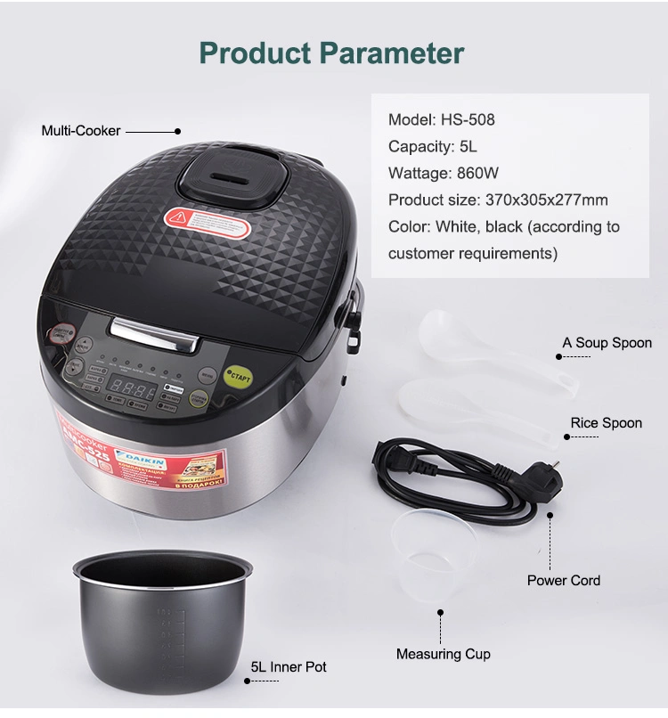 Large Capacity 5L Smart Multi Function Non-Stick Household Kitchen Rice Cooker