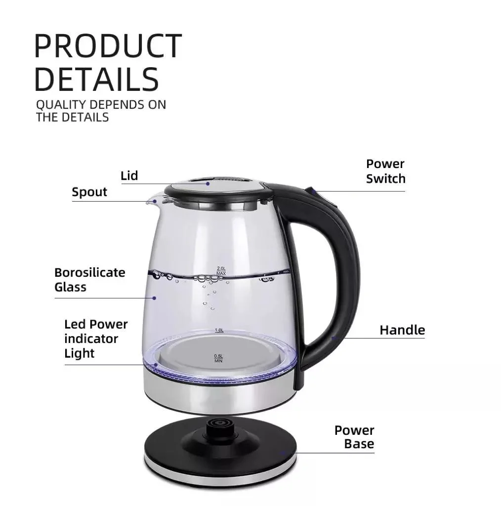 1.8L Glass Electric Kettle Household Hotel Stainless Steel Tea Electric Glass Kettle