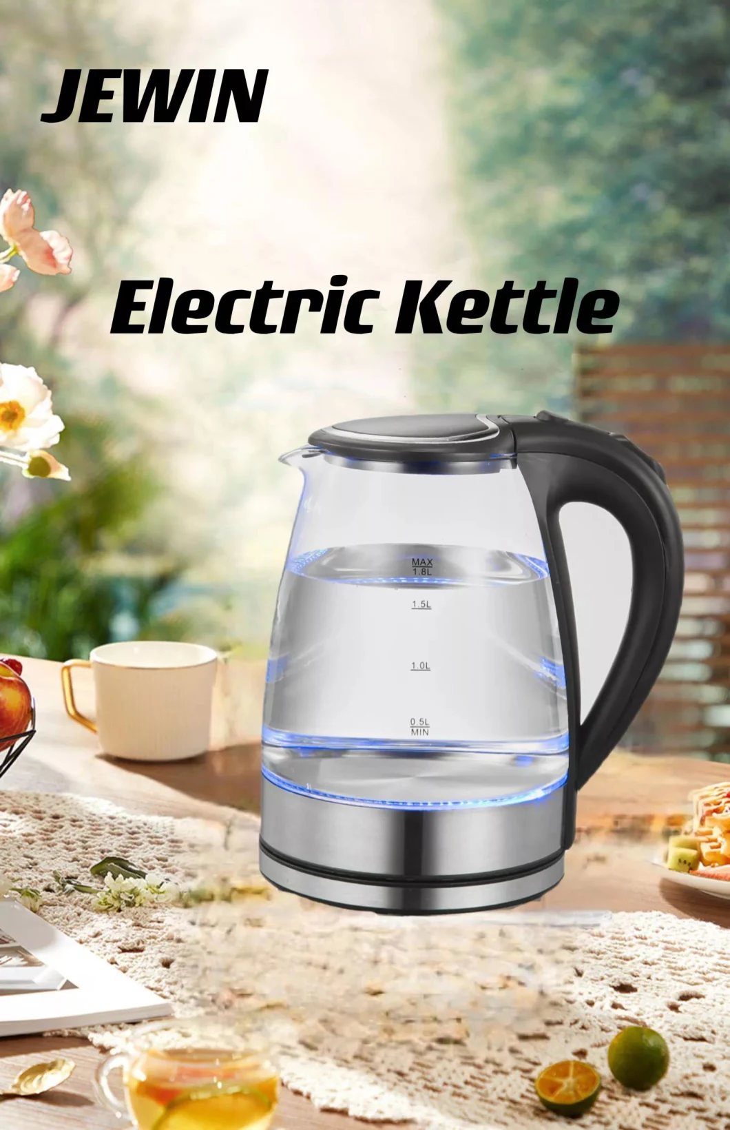 1.8L Glass Electric Kettle Household Hotel Stainless Steel Tea Electric Glass Kettle