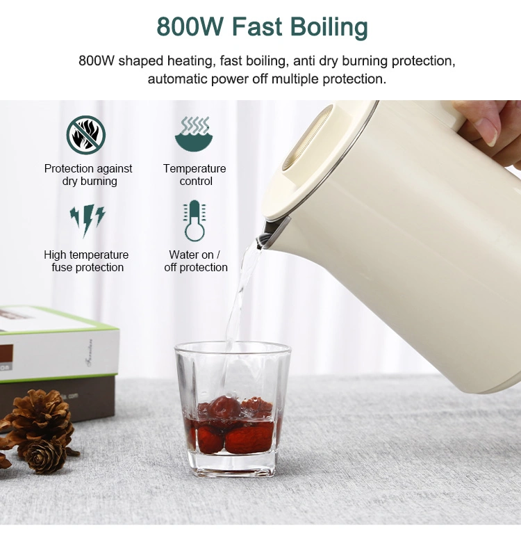 0.8L 800W Small PP Plastic Stainless Steel Liner Electric Kettle